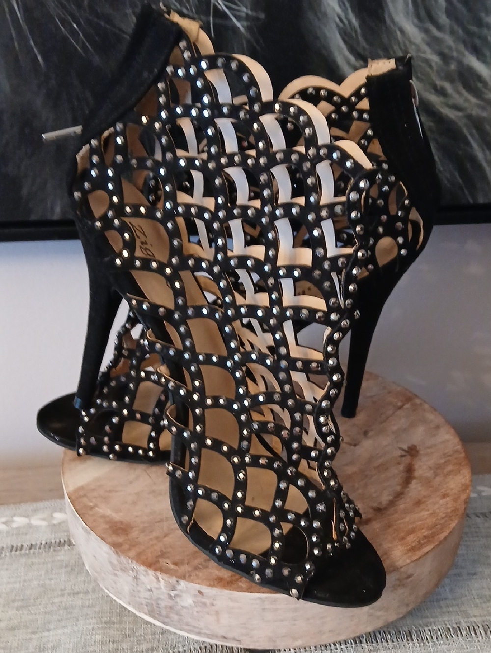 Zigi Soho Black Studded Cutout Cage Heels